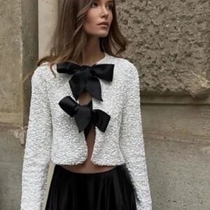 H&M sequin bow black and white  Viral Jacket